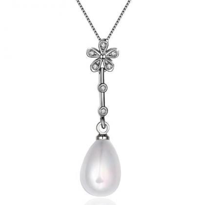 Flower Pearl Lariat Necklace