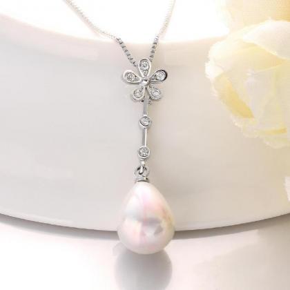 Flower Pearl Lariat Necklace