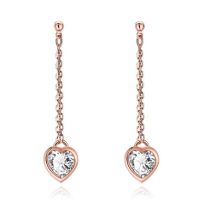 Drop And Dangle Linked Chain Earrings Featuring Diamond Heart