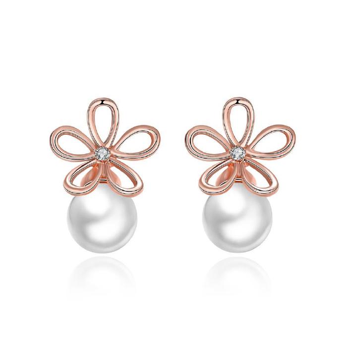 Double Sided Floral And Pearl Gold Plated Studded Earrings