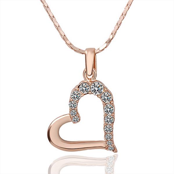 Jenny Jewelry N005 18k Real Gold Plated Side Way Heart Half Crystal Pendant Necklace