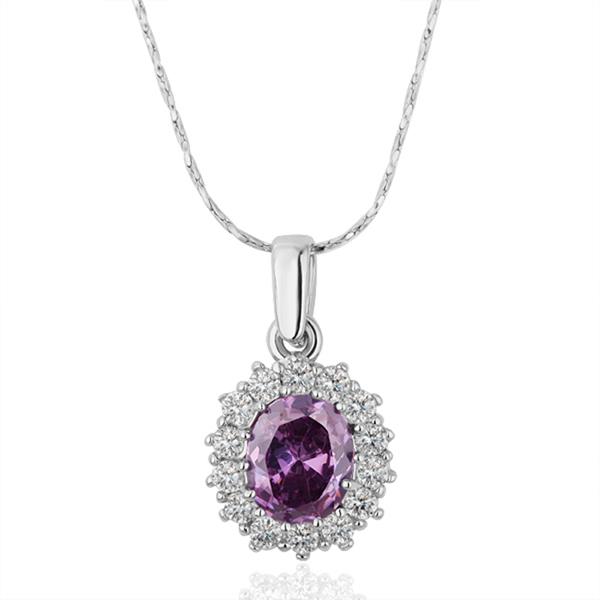 Jenny Jewelry N210 18k Real Gold Plated Tin Alloy Necklace Amethystine Pendants