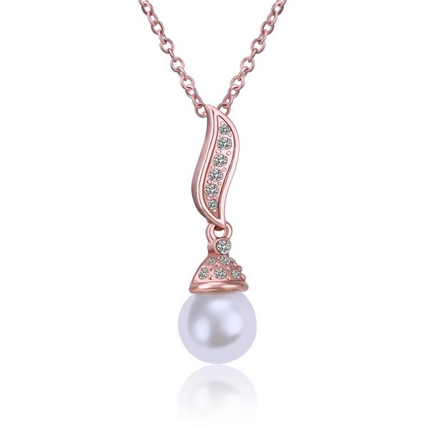 Jenny Jewelry N511 Crystal Jewelry 18k Rose Gold Plated Artificial Pearl Mounting Necklace