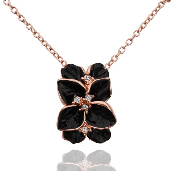 Jenny Jewelry N612 18k Real Gold Plated Flower Shape Black Fashion Necklace
